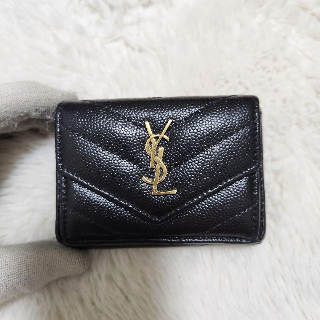 ✨極美品✨サンローラン　三つ折り　カサンドラ　キャビアスキン　レター　レザー