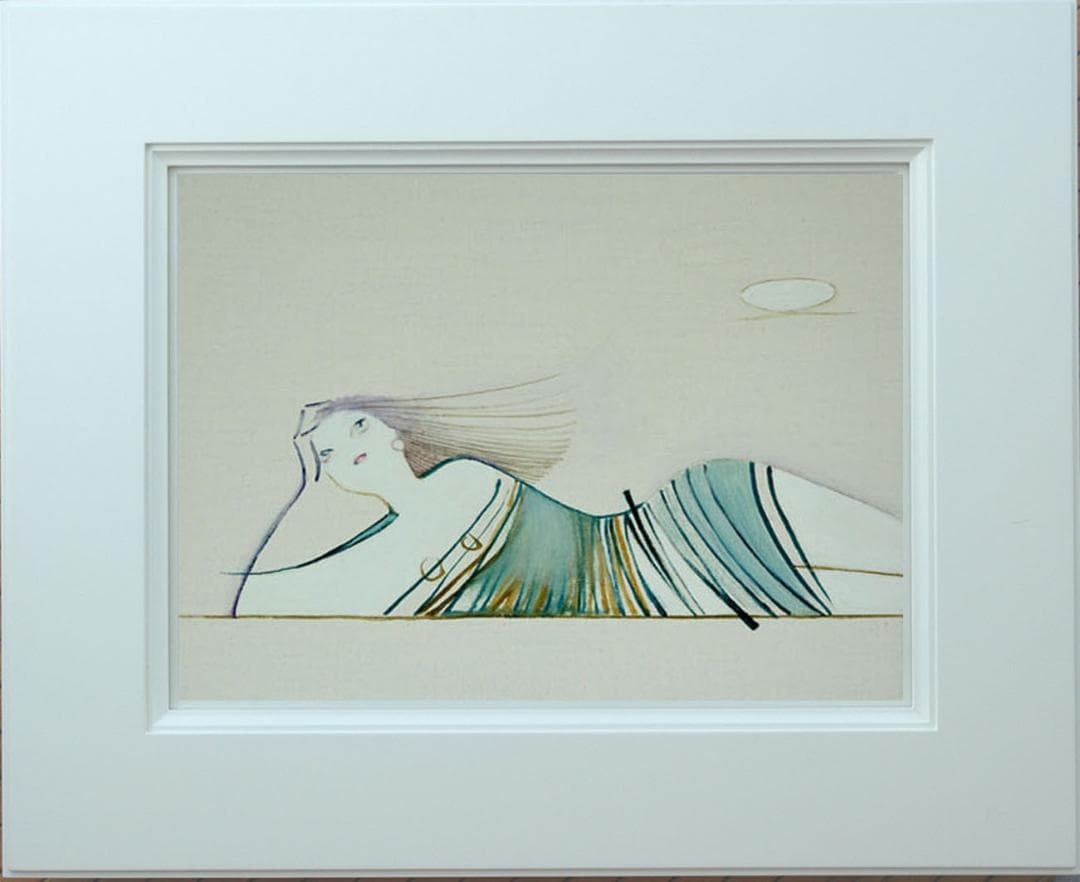 油絵 菅家令子 絵 絵画インテリア額付(青緑＋金色の枠) F3-041114女性