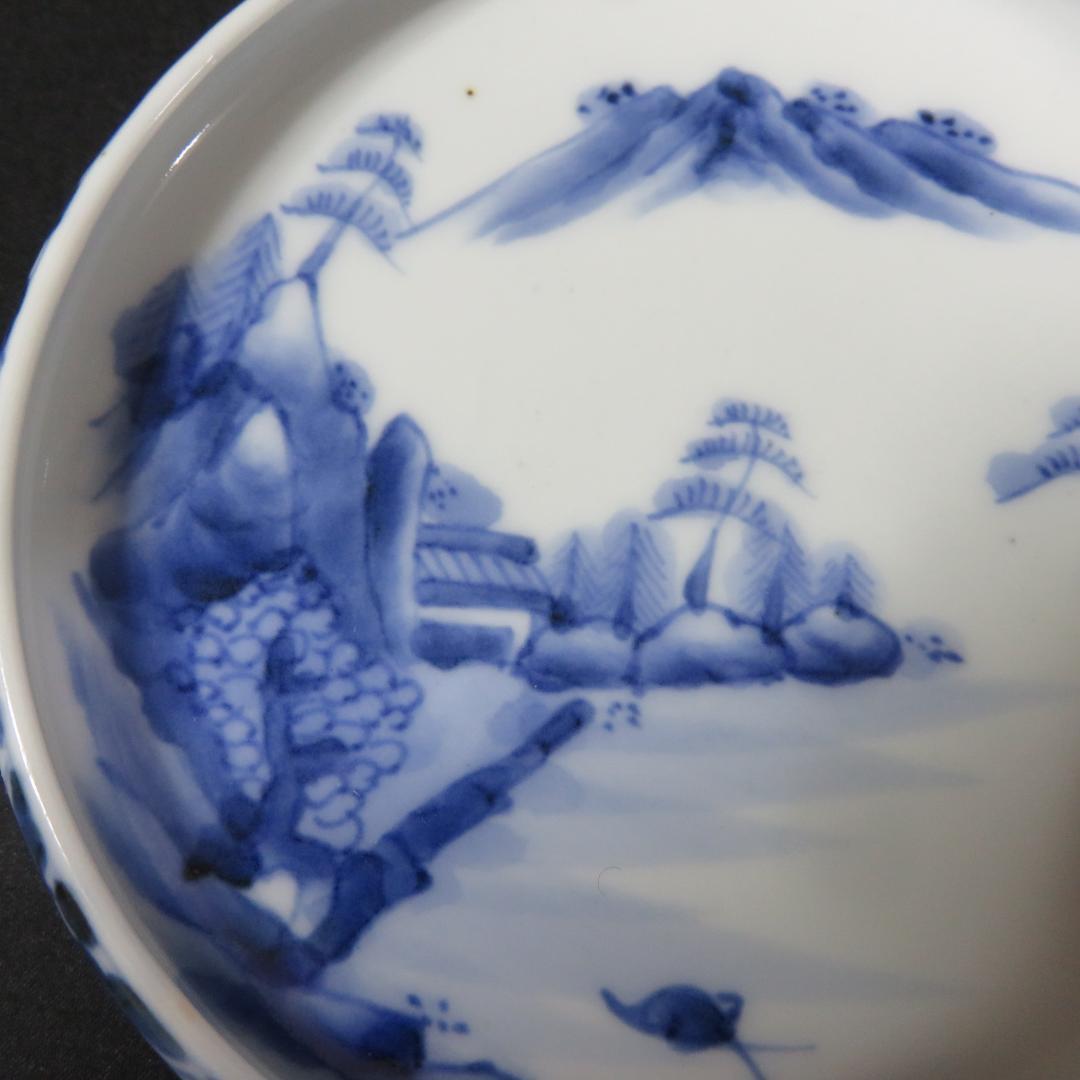 小皿 手塩皿 豆皿 染付 鍋島 古伊万里 山水 上手物 変わり縁 窯傷