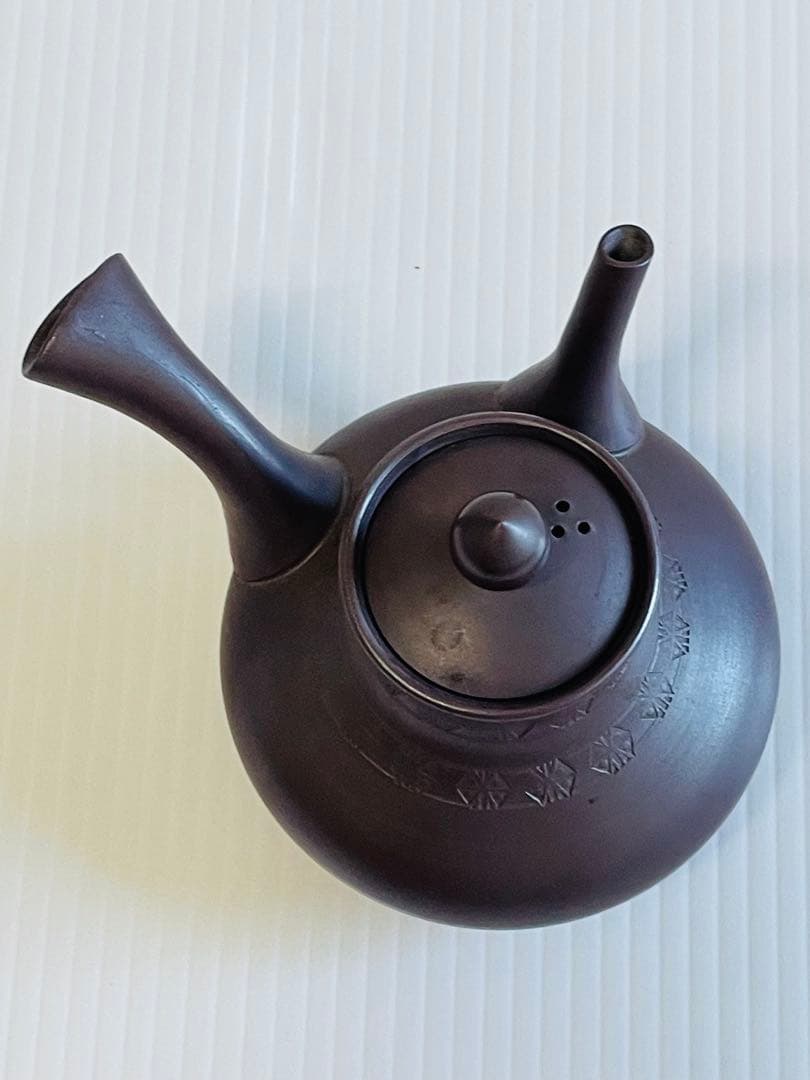 未使用品萬古焼 天王寺印花急須 一休作