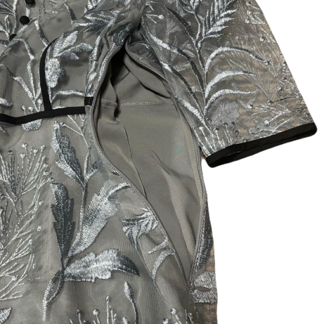 LEJA 花柄 刺繍 レース チュール パフスリーブ ロング ドレス ブルー S