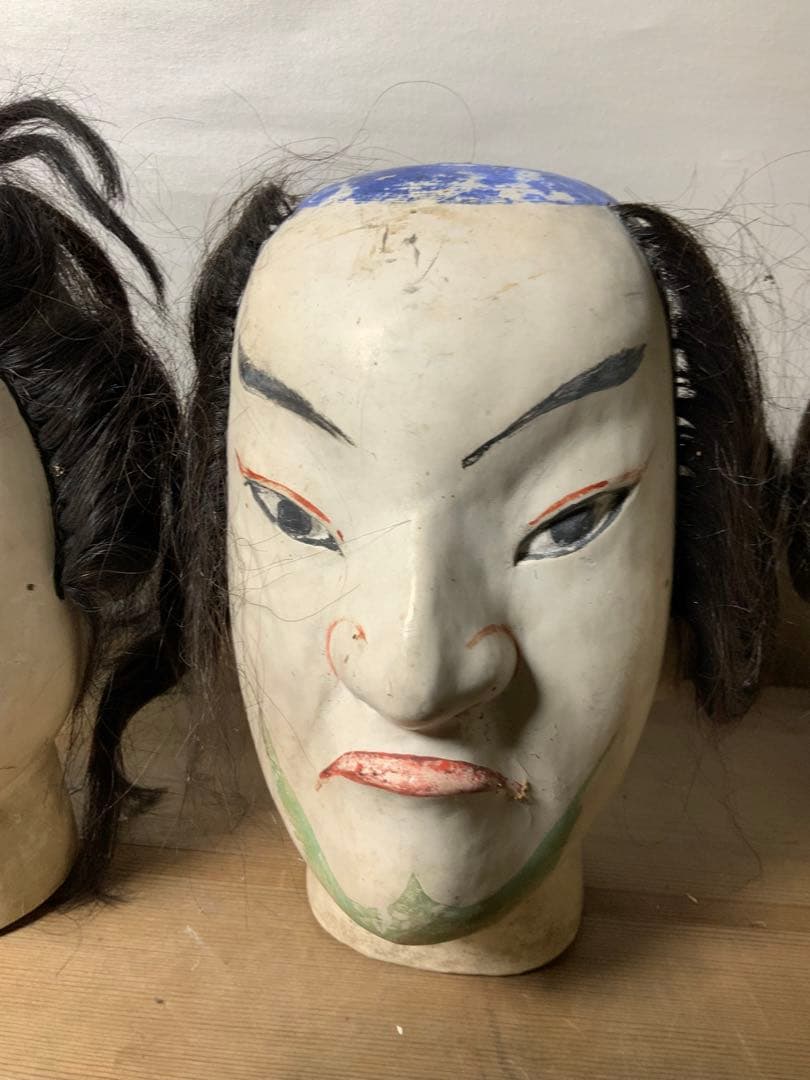 日本の伝統的木製人形の頭4点セット 文楽 幕末~明治 伝統