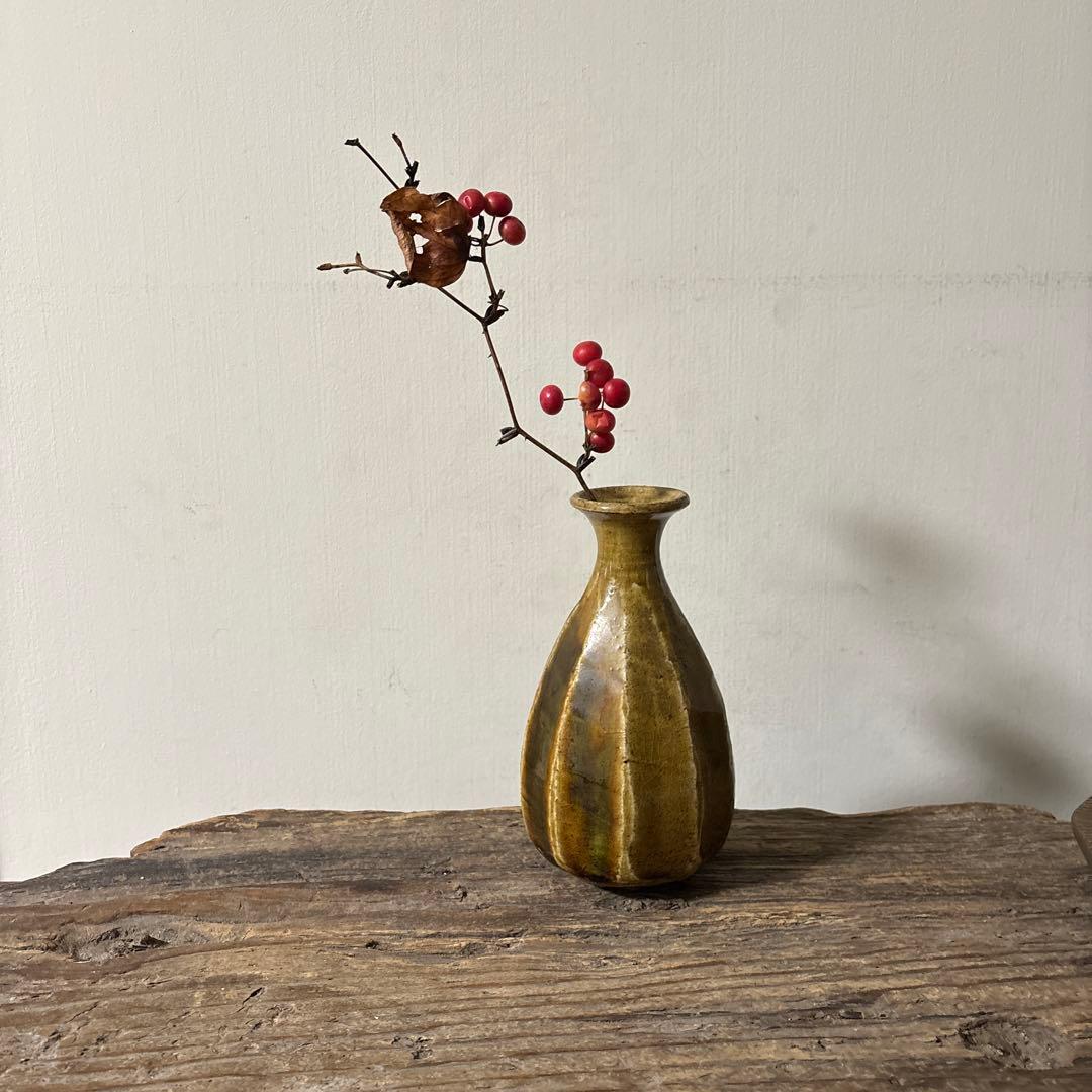 飴釉 面取り瓶 花入 古道具 花器 骨董 韓国骨董 花器 古民芸 検:李朝