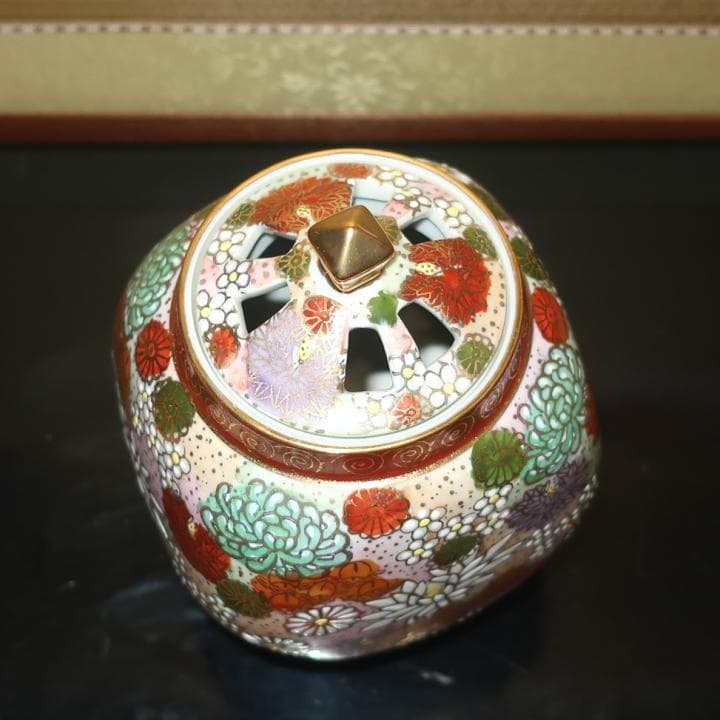 評価1000記念】茶道具 置物 香炉 九谷焼 豪華絢爛 本金金花詰 ギフト