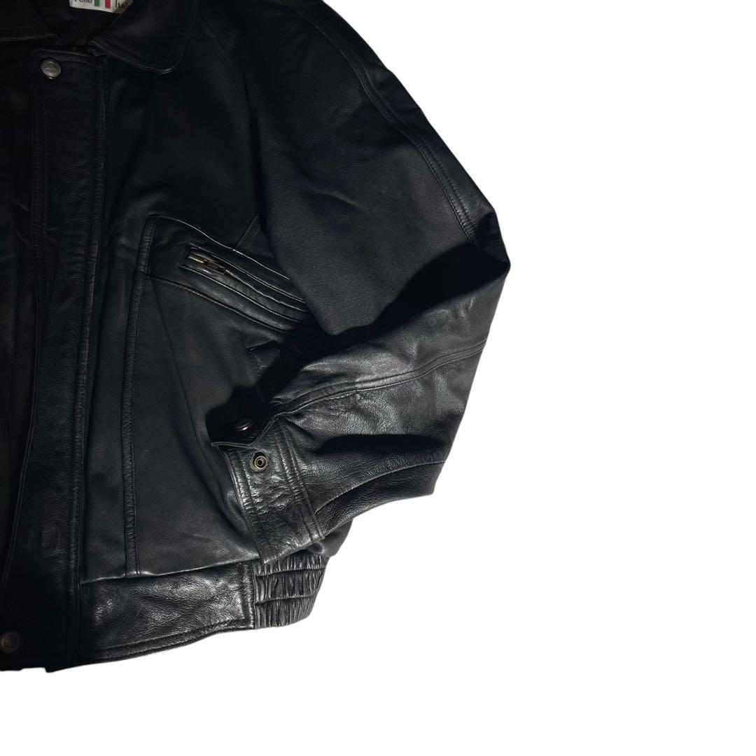 Gullit Men】イタリア ラムレザーシングルライダースジャケット 黒 L