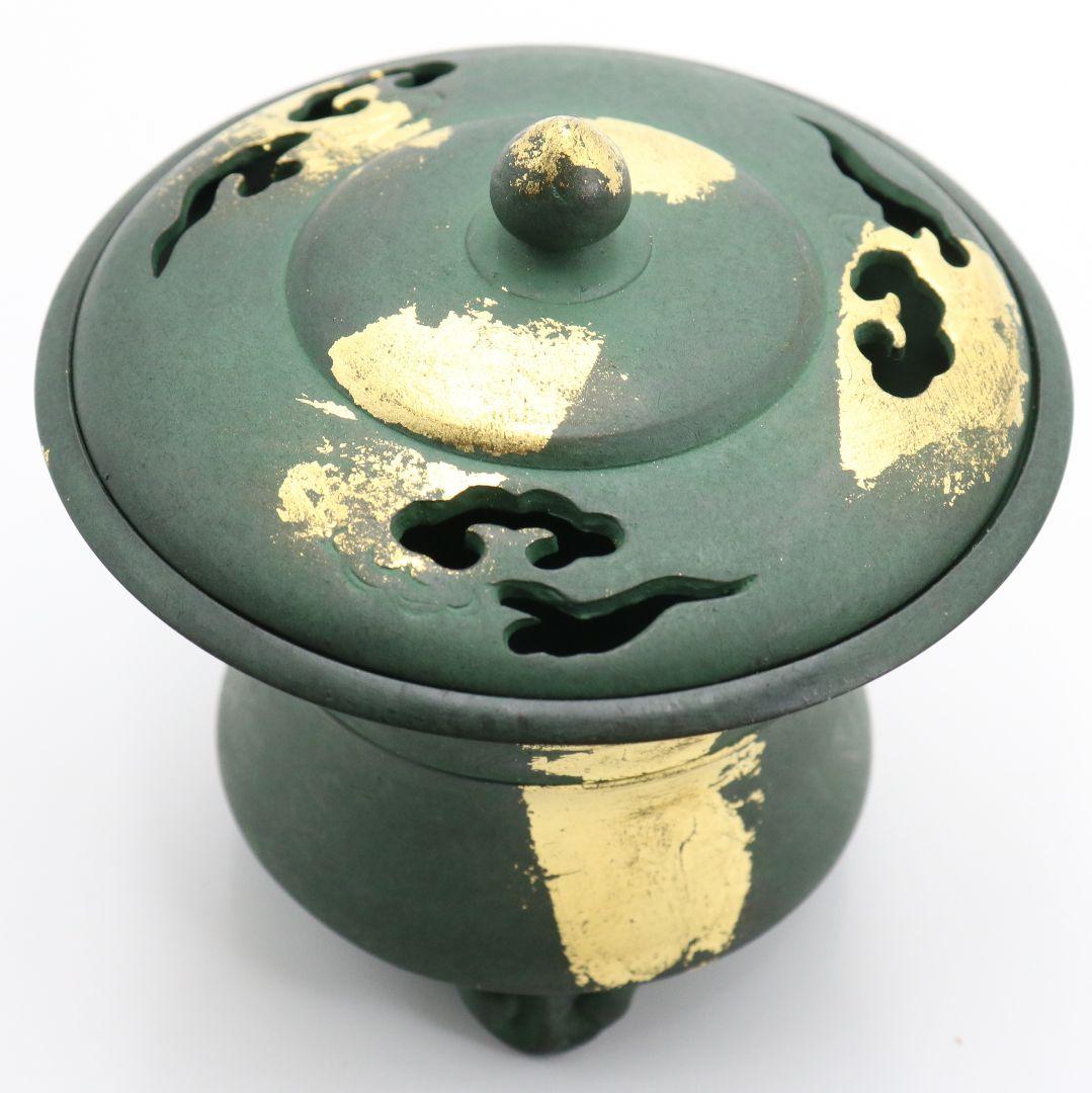 秦蔵六造 塗金銅香炉 瑞雲 青銅器 共箱 N497 NT6