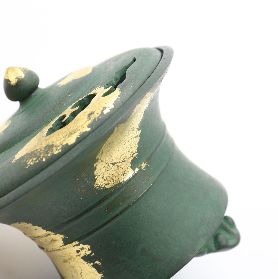 秦蔵六造 塗金銅香炉 瑞雲 青銅器 共箱 N497 NT6