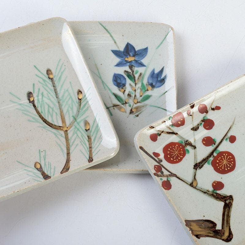 茶道具 幸兵衛窯 絵変四方皿 銘々皿 五客 共箱 N 9386