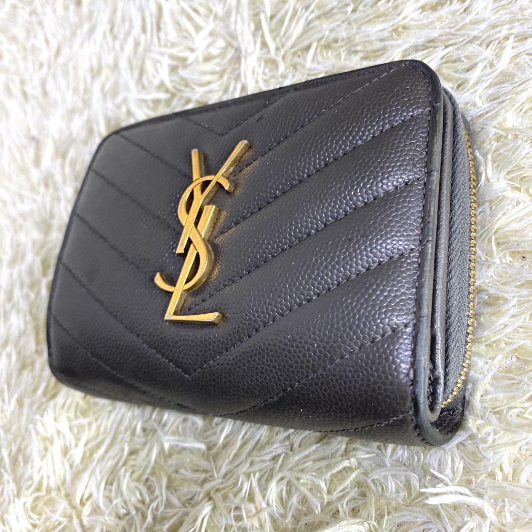 美品✨ サンローランパリ 二つ折り財布 カサンドラ キャビアスキン V