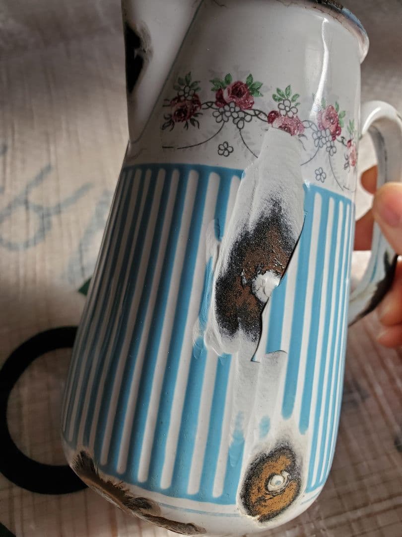 フランス アンティーク ホーロー ジャグ BB社 ローズガーランド セット