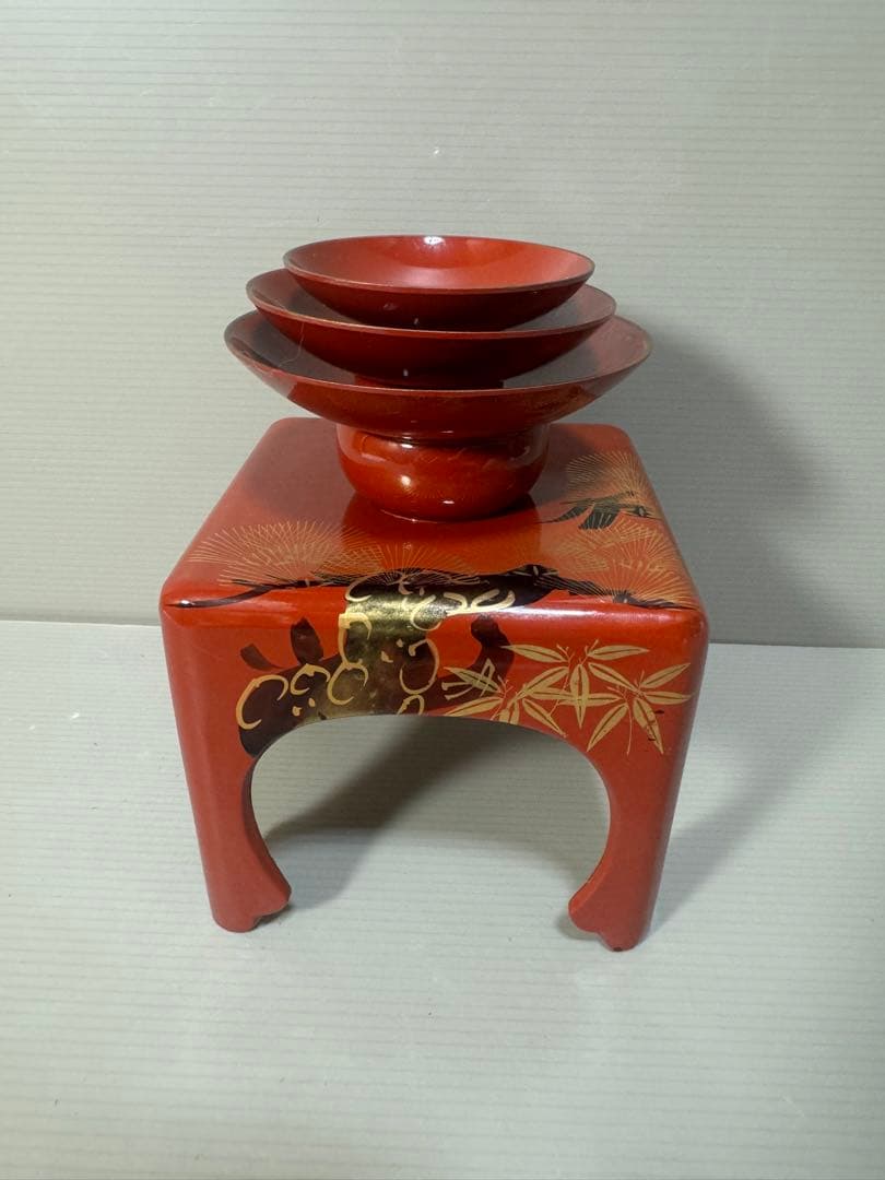 2294 お屠蘇 セット 一式 洗朱 四ツ揃 変り松 クリ足 松台 松竹梅