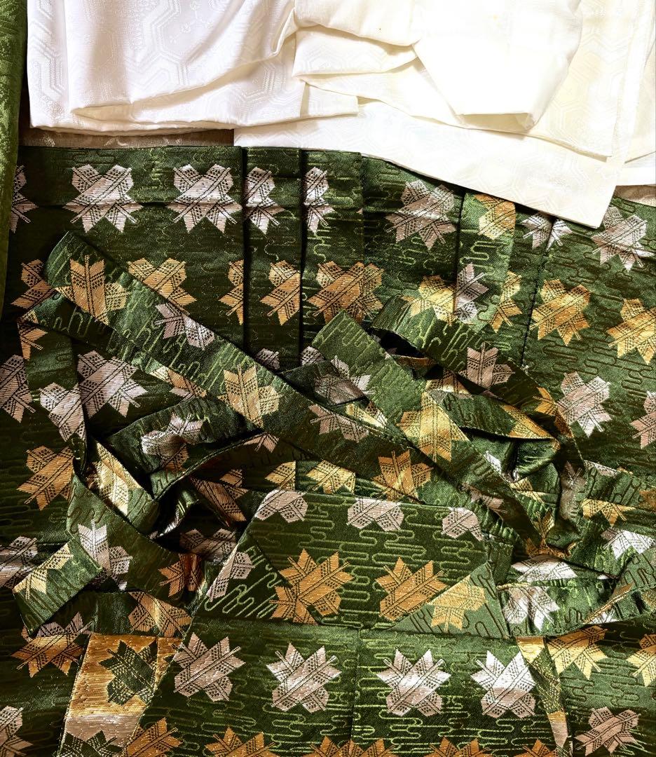 七五三　5才　男の子　晴れ着一色　フルセット　一度使用　グリーン濃淡系　違い矢紋