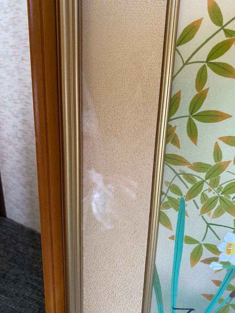 絹本　額縁　南天