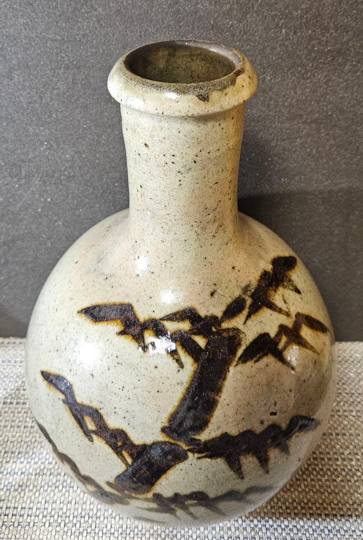 明治時代 益子焼 鉄絵 竹の図 大徳利 花入れ 花生 花器 オブジェ