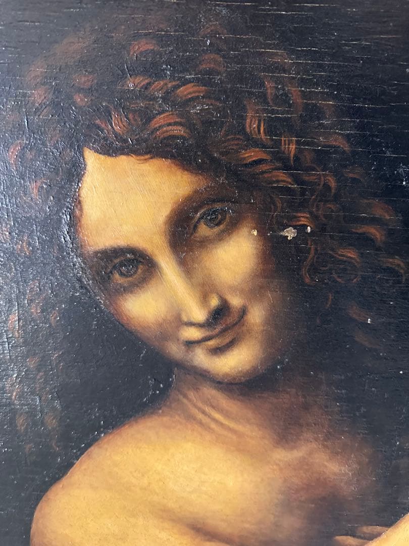 木板に油彩画 ダ・ヴィンチ 洗礼者ヨハネ 立体複製名画 美術品 インテリア