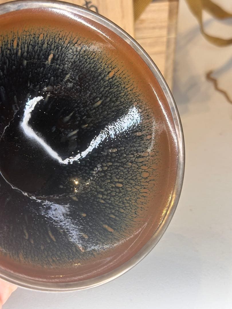 中国 天目 建盏 銀覆輪 茶碗 美しい釉景 共箱 茶道具 古陶磁 美術品