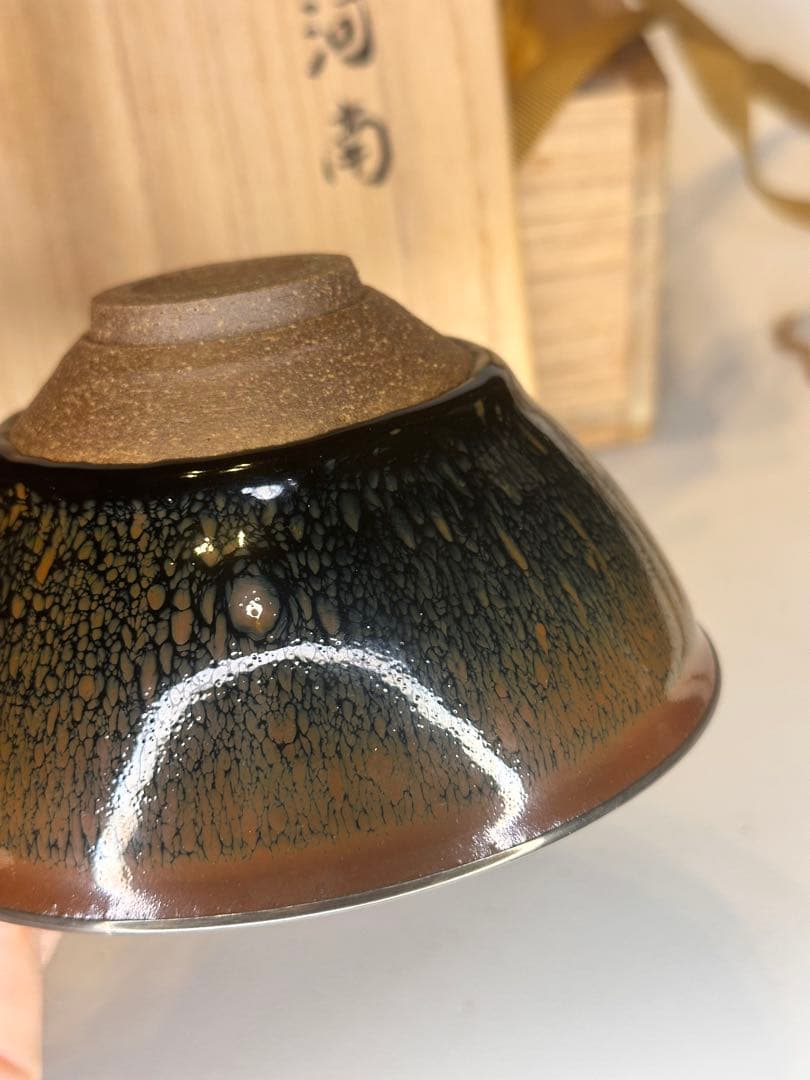 中国 天目 建盏 銀覆輪 茶碗 美しい釉景 共箱 茶道具 古陶磁｜