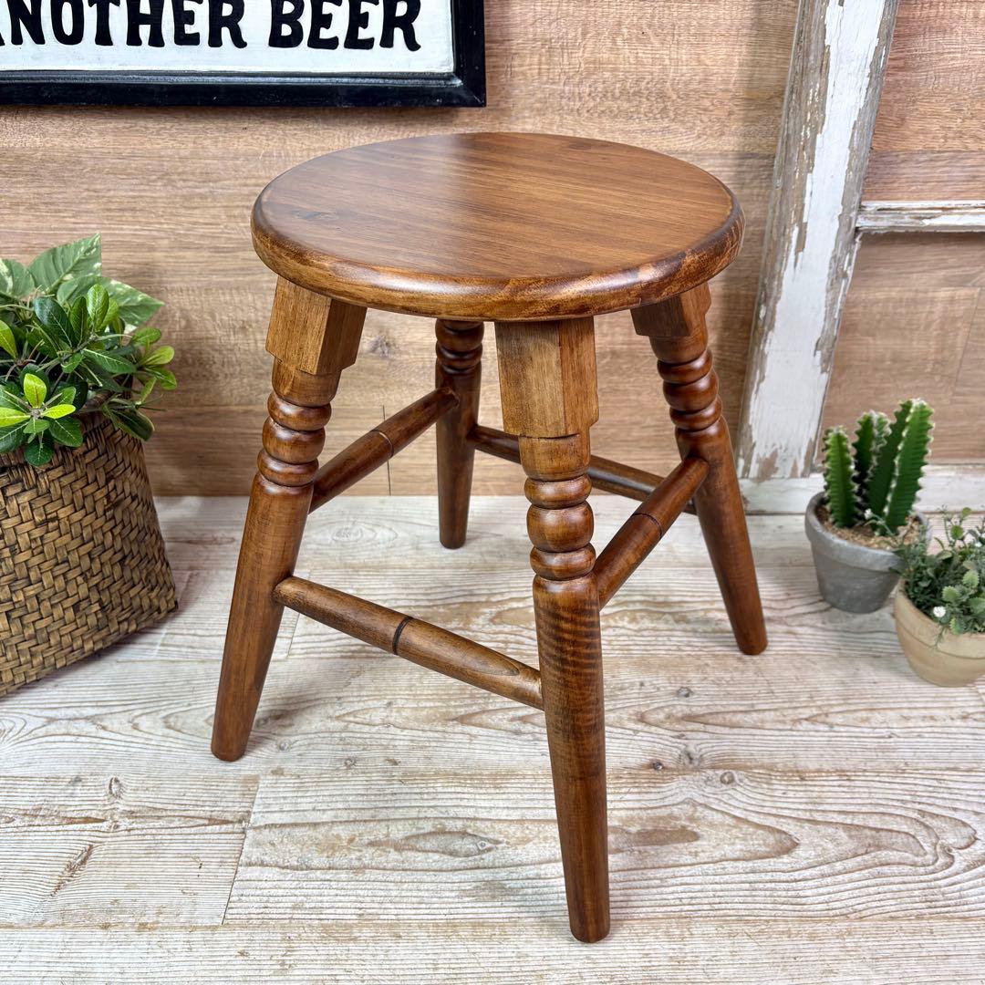 北欧カントリー調パイン材無垢木製丸スツールナチュラルウッド天然木