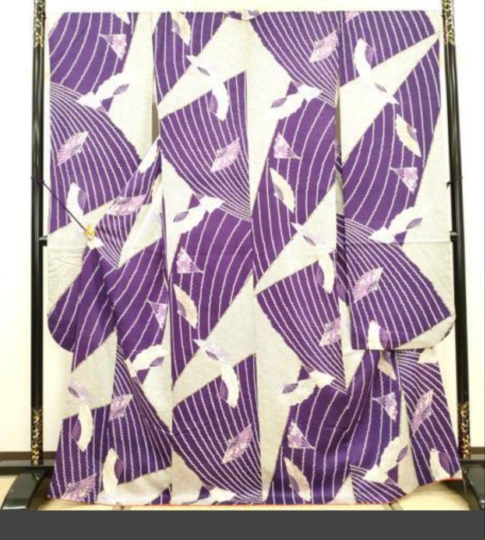 振袖フルセット6点サイズM〜L檜扇花文 鹿の子 金彩 正絹