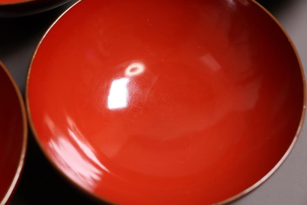 漆芸 明治大正 時代蒔絵椀 五客 天然木 草花 朱塗 金蒔絵【MA358】