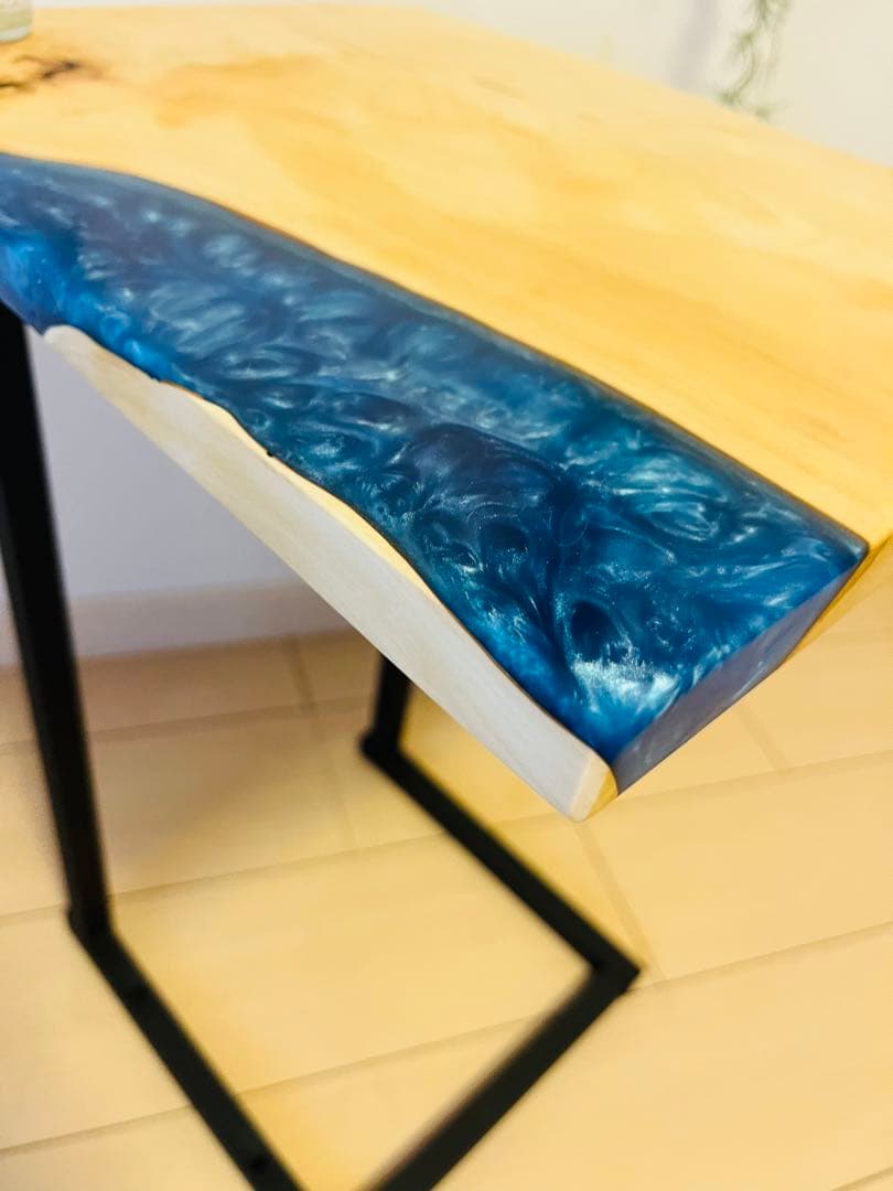 栃 ソファテーブル サイドテーブル レジンテーブル 栃（トチ） 全面杢