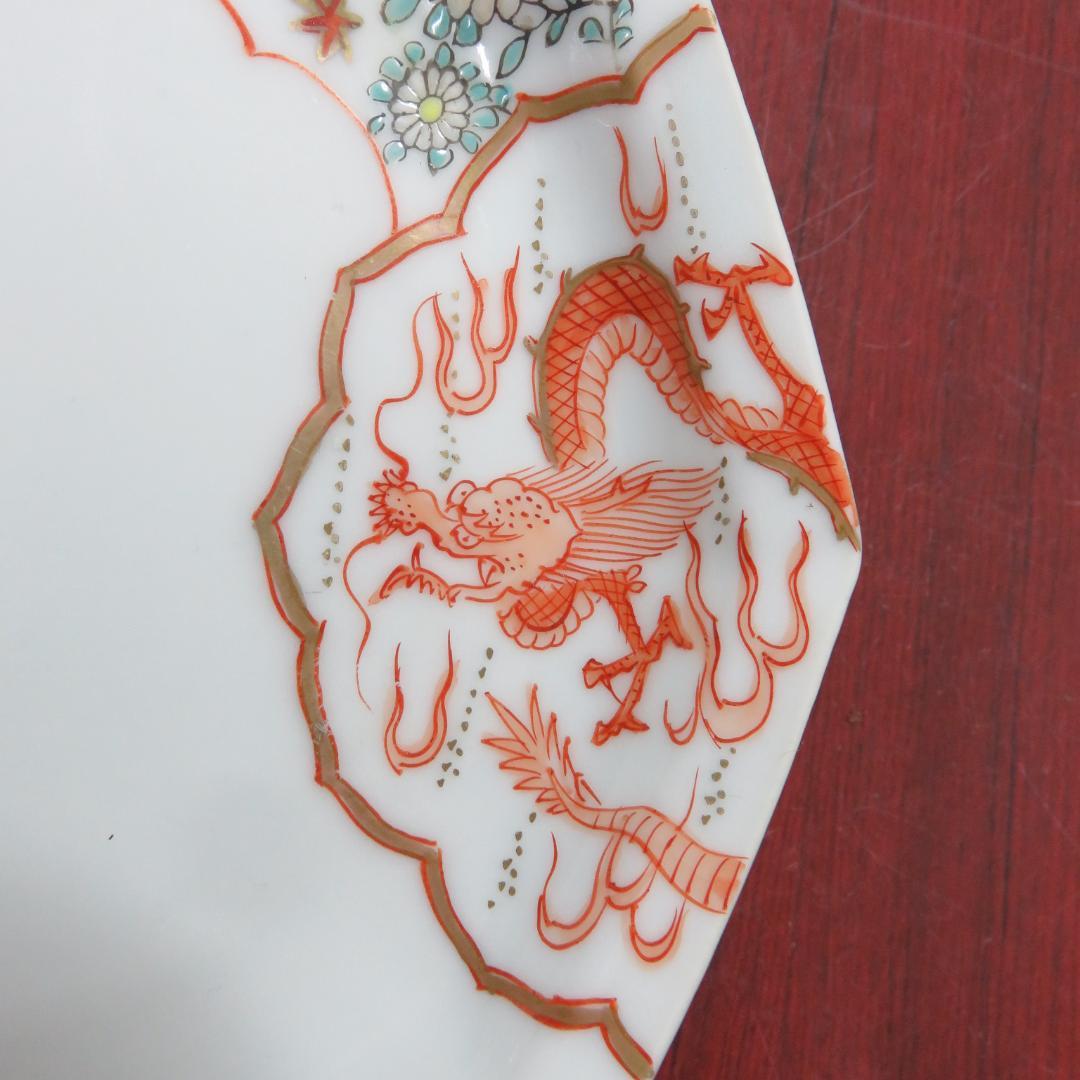 八角皿 4枚 龍 ドラゴン 竜 銘 菊 車輪 白磁器 古伊万里 明治 - メルカリ