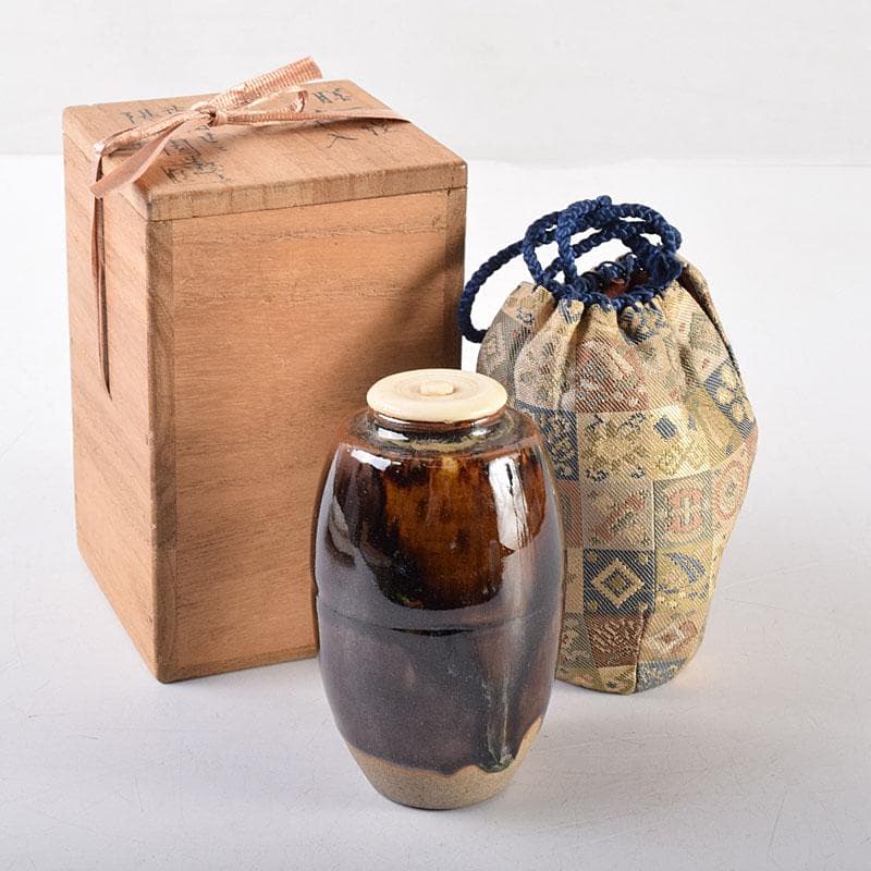 茶道具 膳所焼 陽炎園造 淡海ぜぜ 茶入 仕覆付 共箱 V