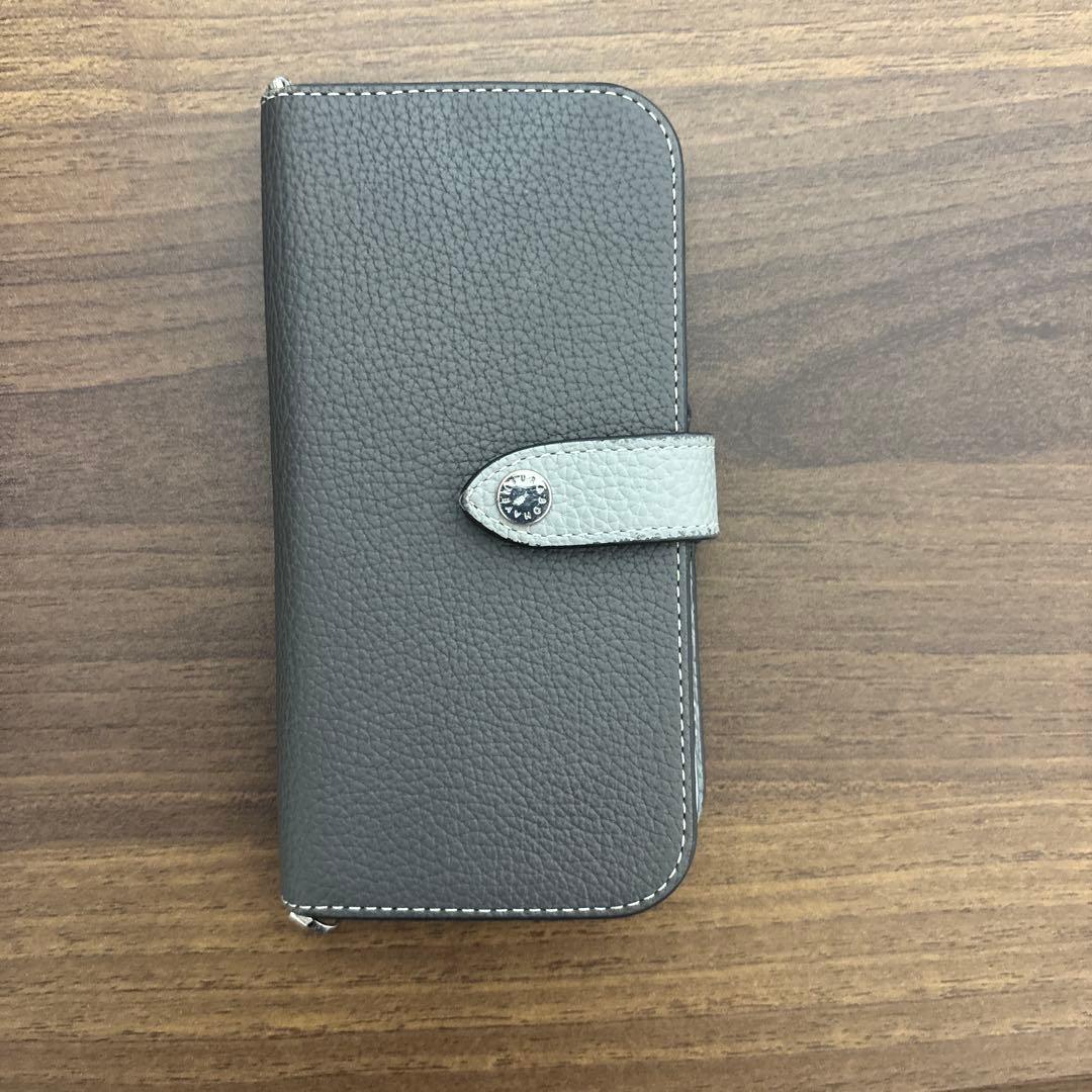 ボナベンチュラ スマホケース シュリンクレザー グレー 手帳型