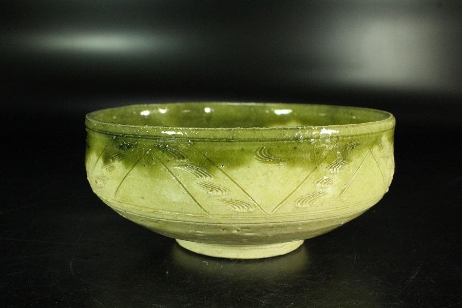 茶道具 叶光夫造 線掘茶碗 共箱 共布 京焼 和食器(K-YC494)