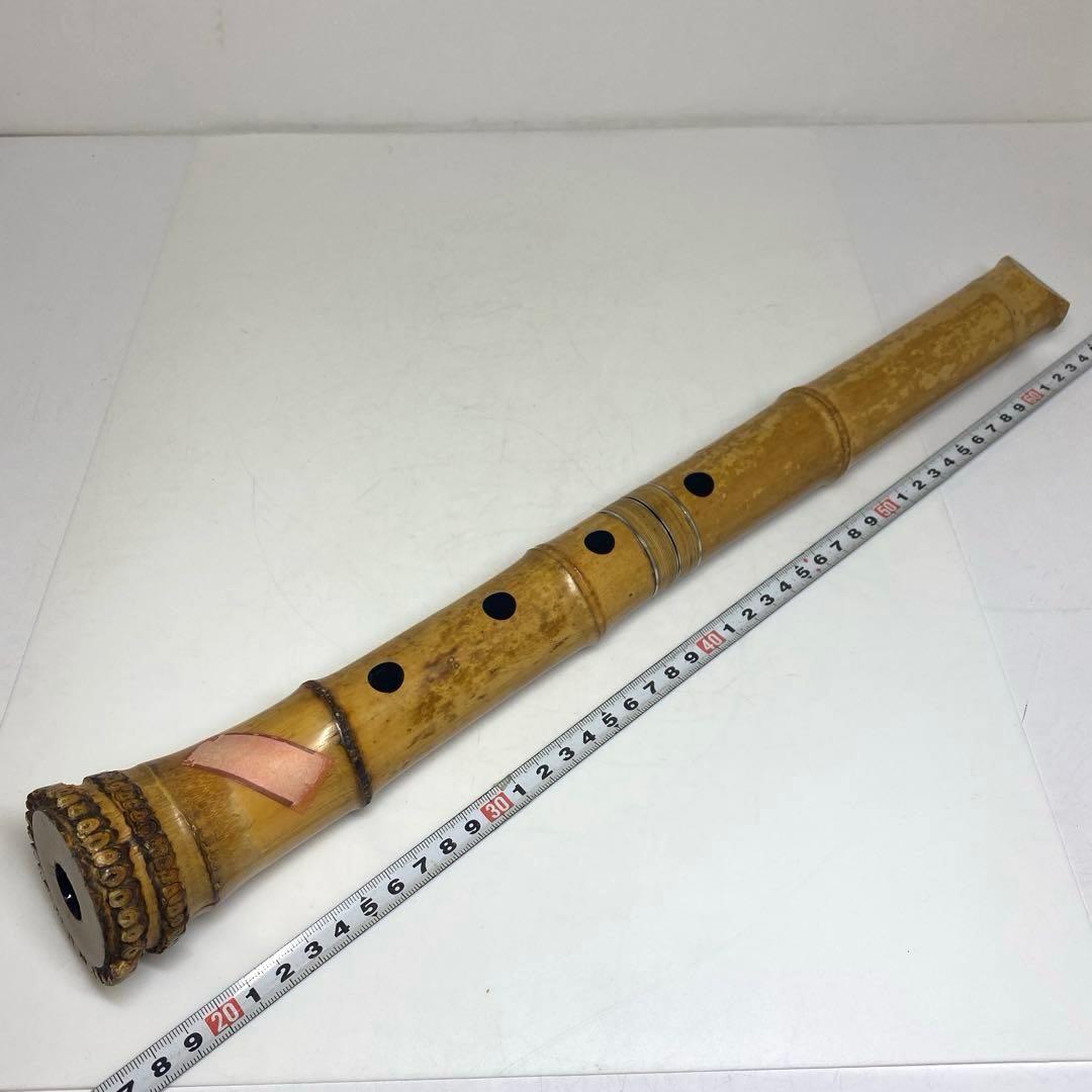 竹風在銘 銀三線尺八 約45cm 東N7-1025① 三線