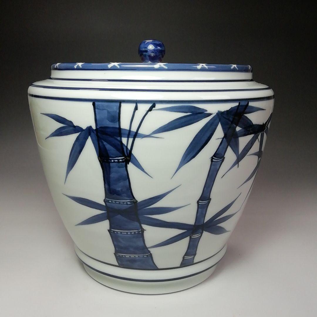 S642 水指 『染付竹』『押小路焼』『庄左衛門造』 共箱 茶道具