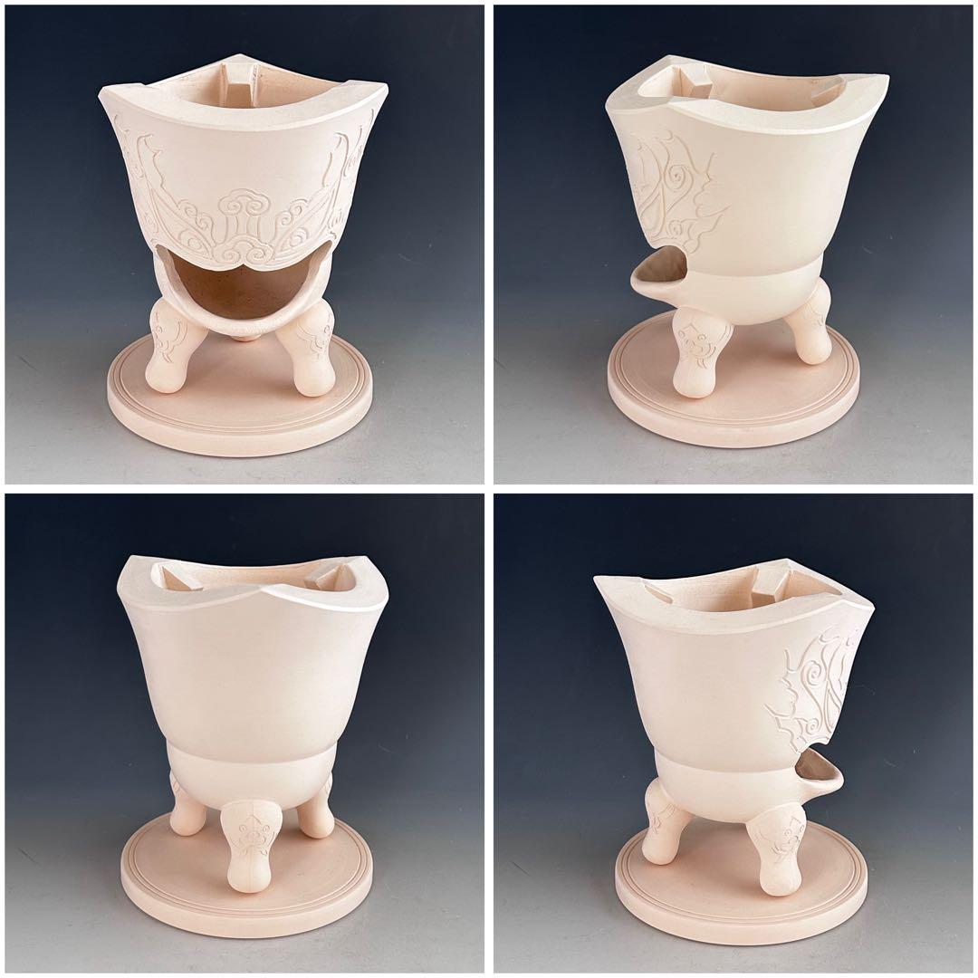 煎茶道具 白泥 木米写 鬼面 涼炉 平安 妙見窯 共箱 台付 湯沸かし 煎茶