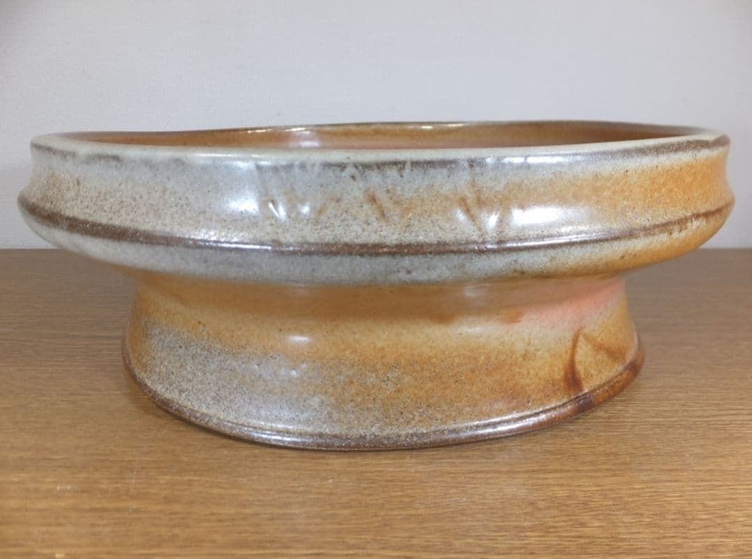 真作保証 藤原敬介 (恭助) 備前志野台付鉢 備前焼 志野焼 県指定無形文化財