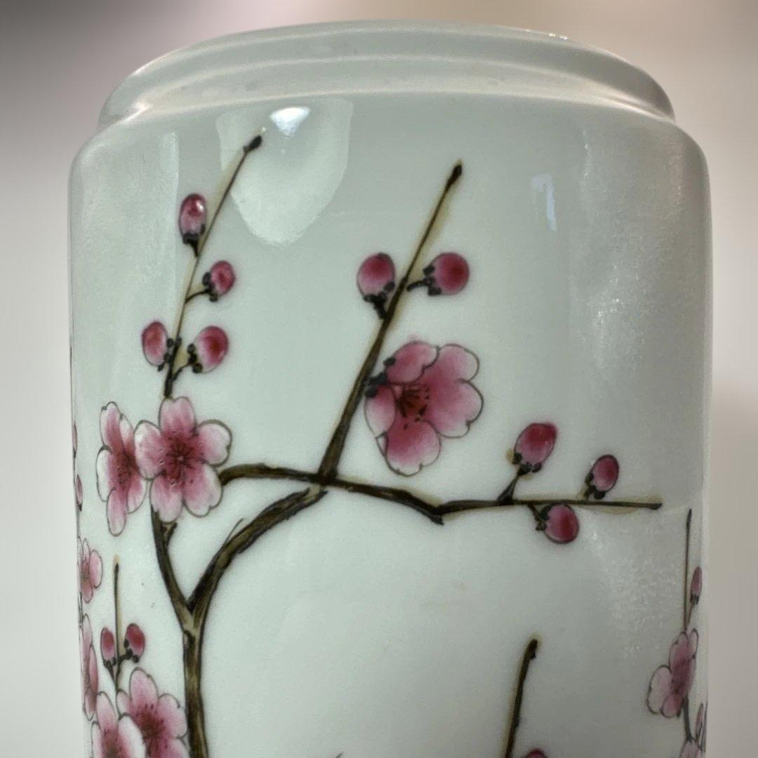 中国，景的鎮，花器，花瓶，花鳥装飾の円筒形陶器