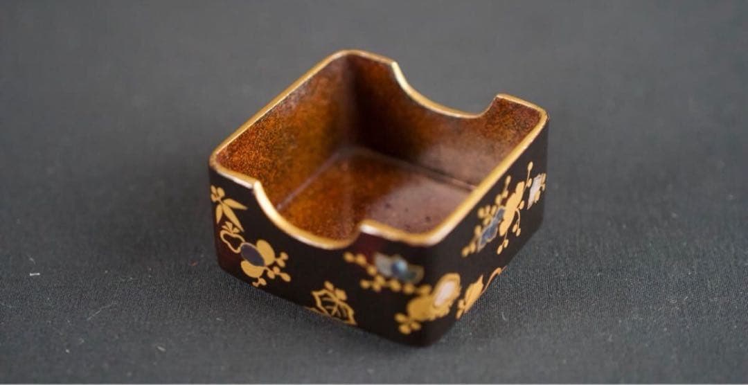 時代漆器 桐蒔絵 内梨地 貝入小箱 共箱 螺鈿細工 古美術 茶道具