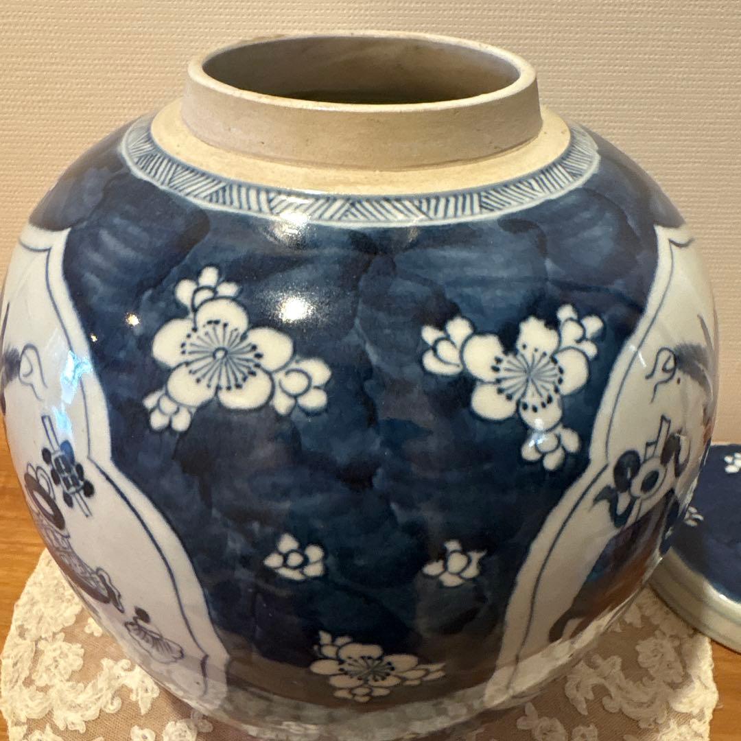 中国古美術　青花氷梅紋　大壷　ジンジャーポット　花瓶　骨董