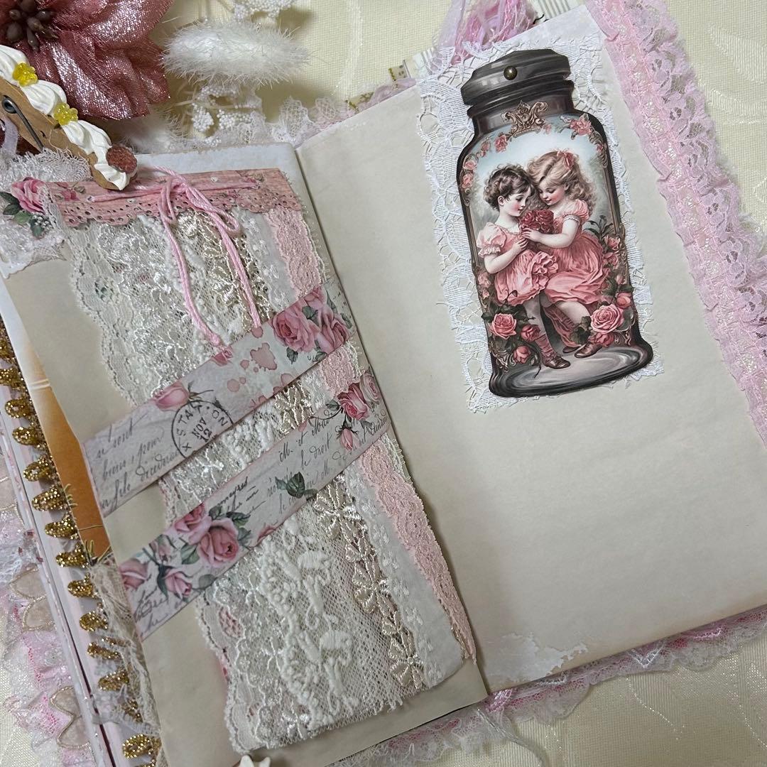 薔薇とレースのジャンクジャーナル・雑記帳　ピンクのMerry christmas