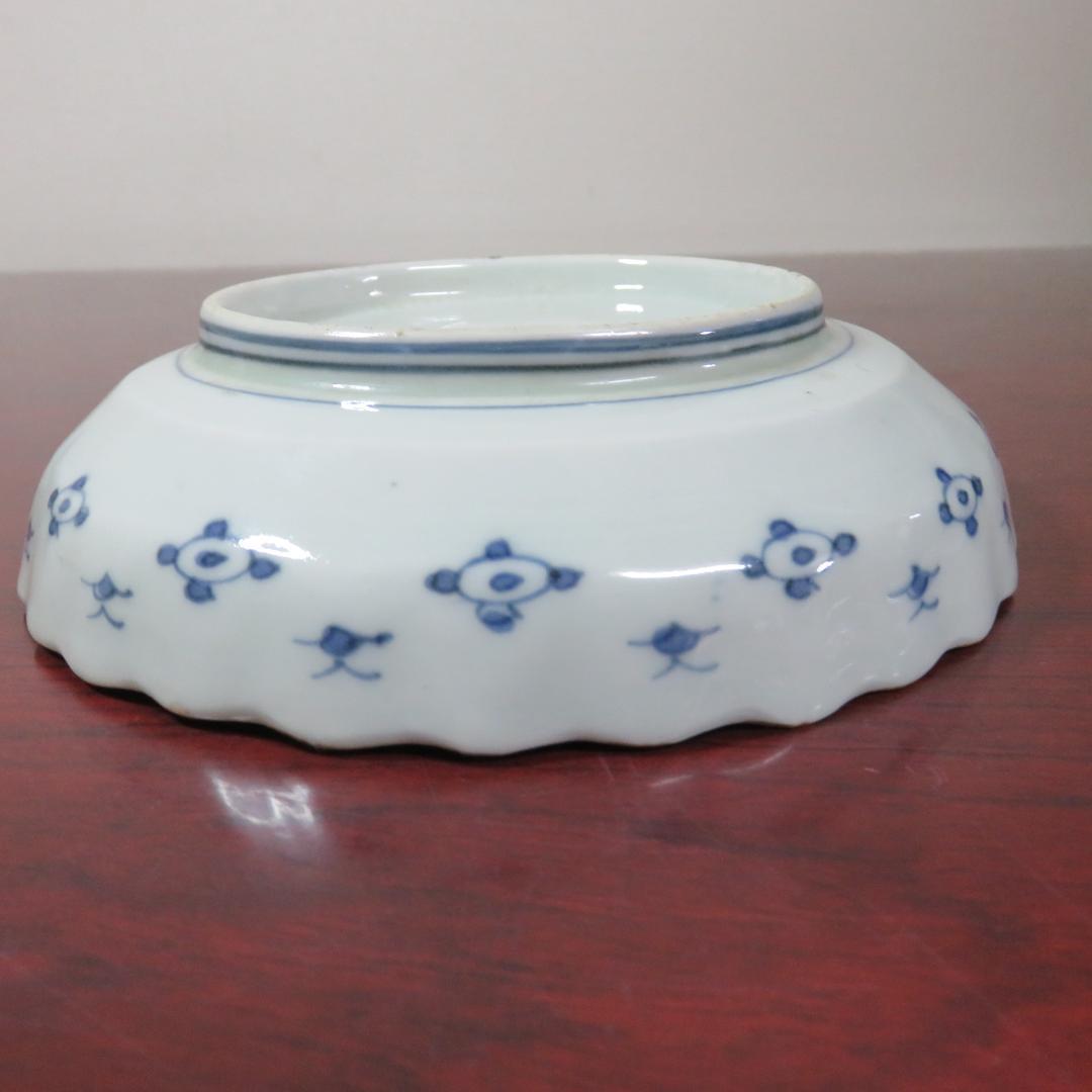 皿 2枚 染付 鳥 花 島 海 窯傷 明治 大正 その1