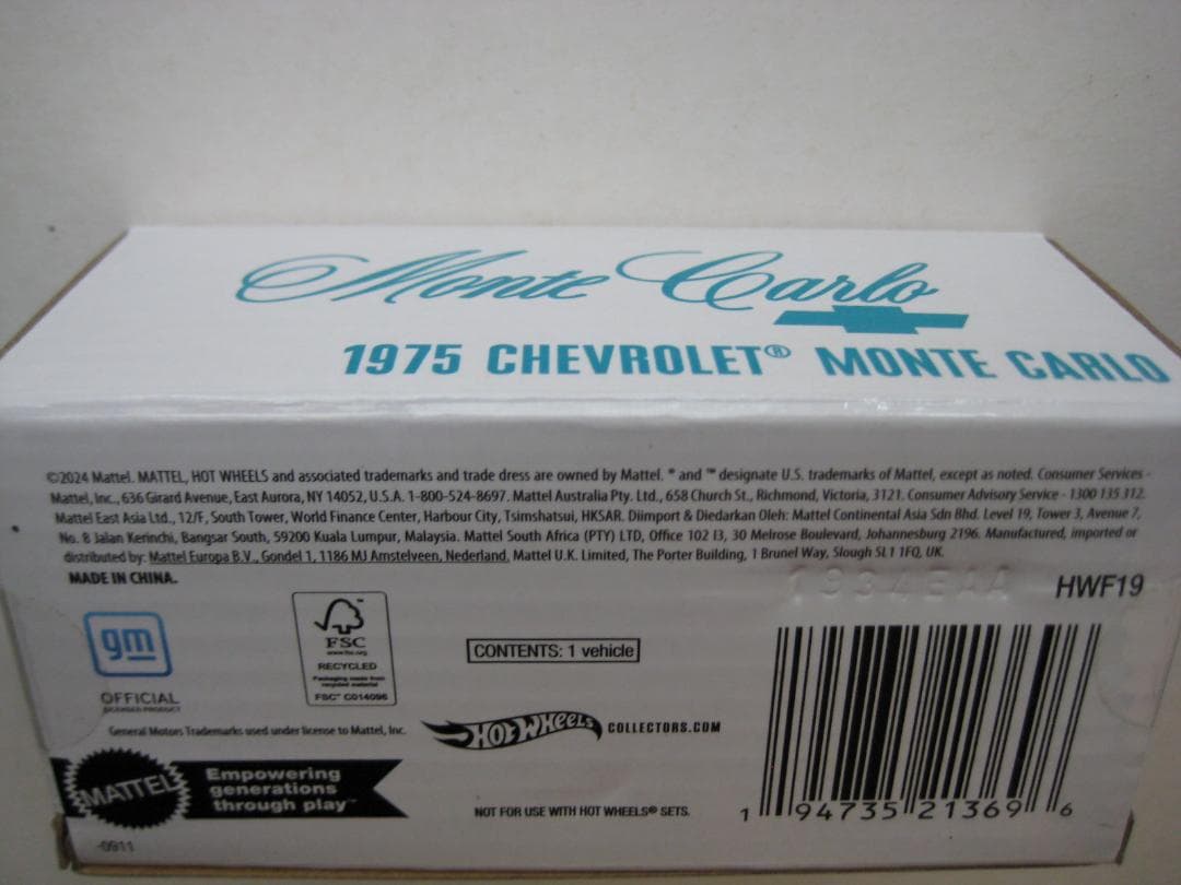 ミニカー HOT WHEELS 1975 CHEVROLET MONTE CARLO