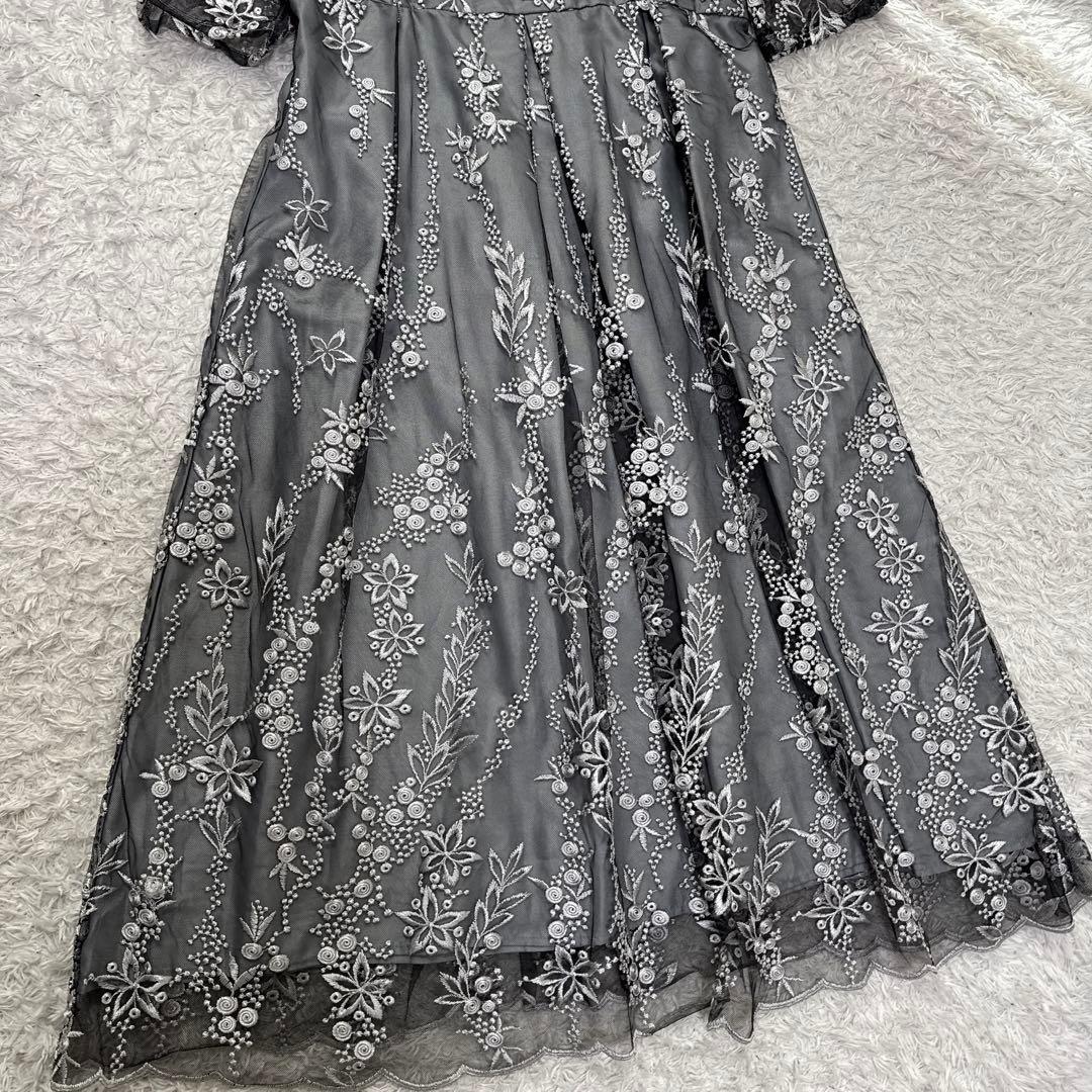 極美品 niana 刺繍レース バックリボン パーティードレス 二次会 Lサイズ