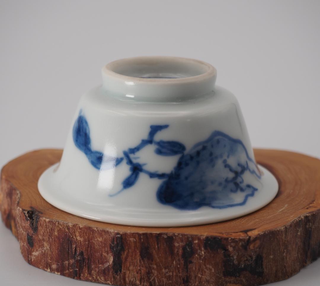 三代清風与平造 染付盃/白磁釉下彩 鳳凰蝶画 馬上杯