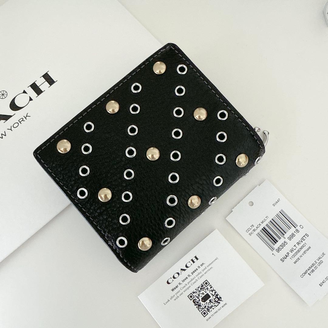 COACH コーチ 二つ折り財布 レオパード 豹柄 ブラック 折り財布