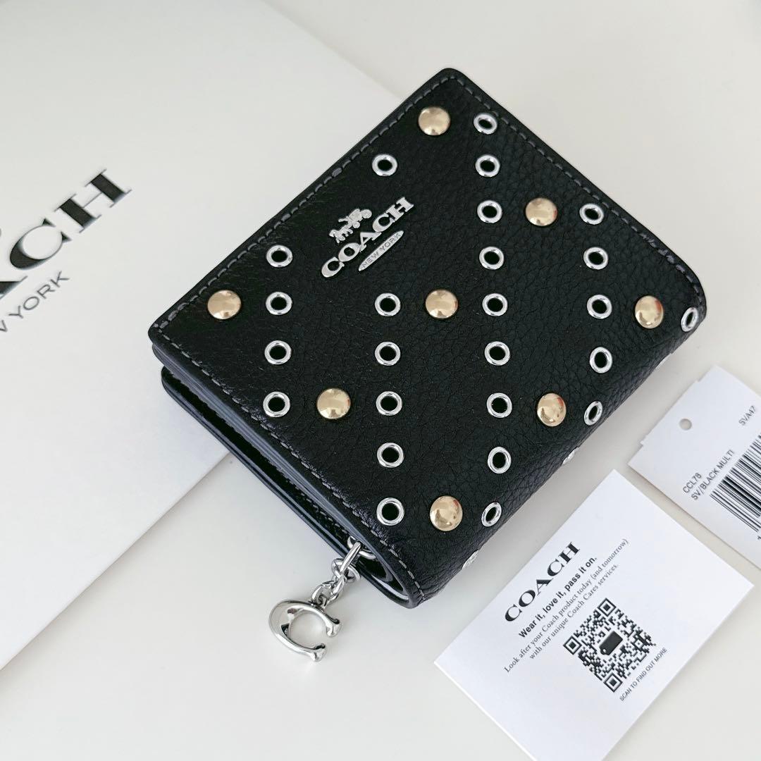 COACH コーチ 二つ折り財布 レオパード 豹柄 ブラック 折り財布