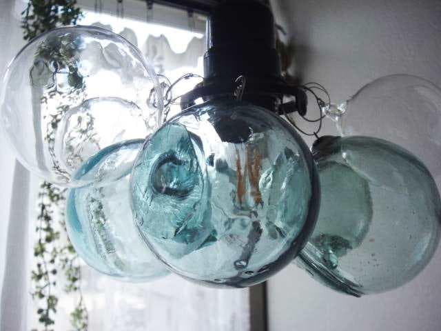 シーリングカバーつき浮雲ラムネヴィンテージガラスランプアンティーク