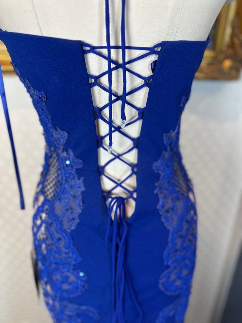 ブルー ビーズ装飾 マーメイドドレス