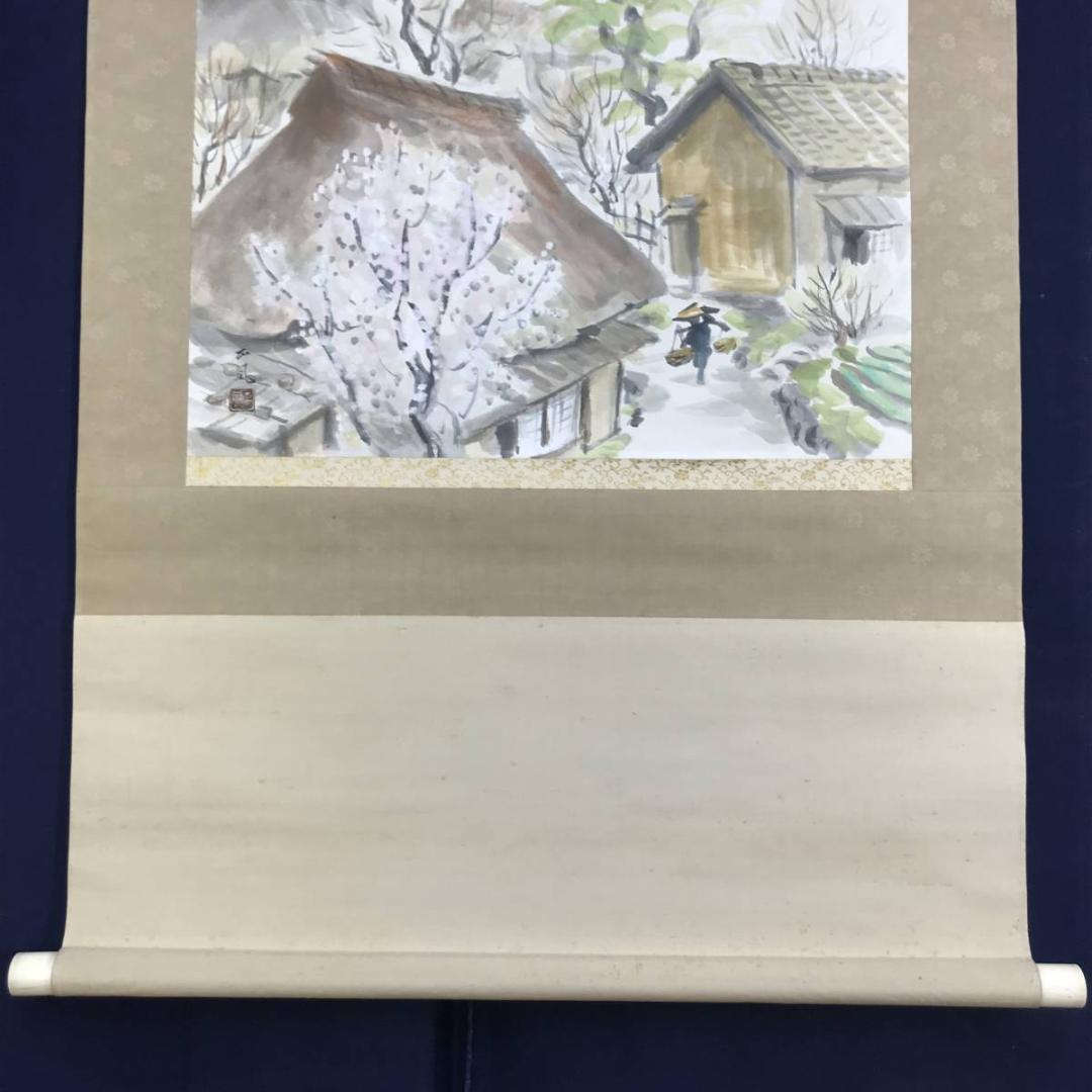 【真作】正風/田家の春図/山水図/春景山村図/横物/掛軸/名家伝来/AD-228