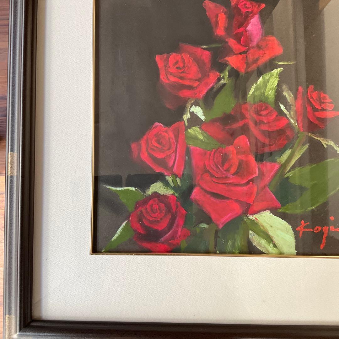 パステル画　渡壁公義「赤い薔薇」４号