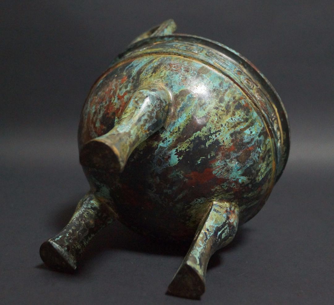 時代青銅製 金工細工 西周鼎 大型香炉 銘文入 置物 オブジェ 古美術 茶道具