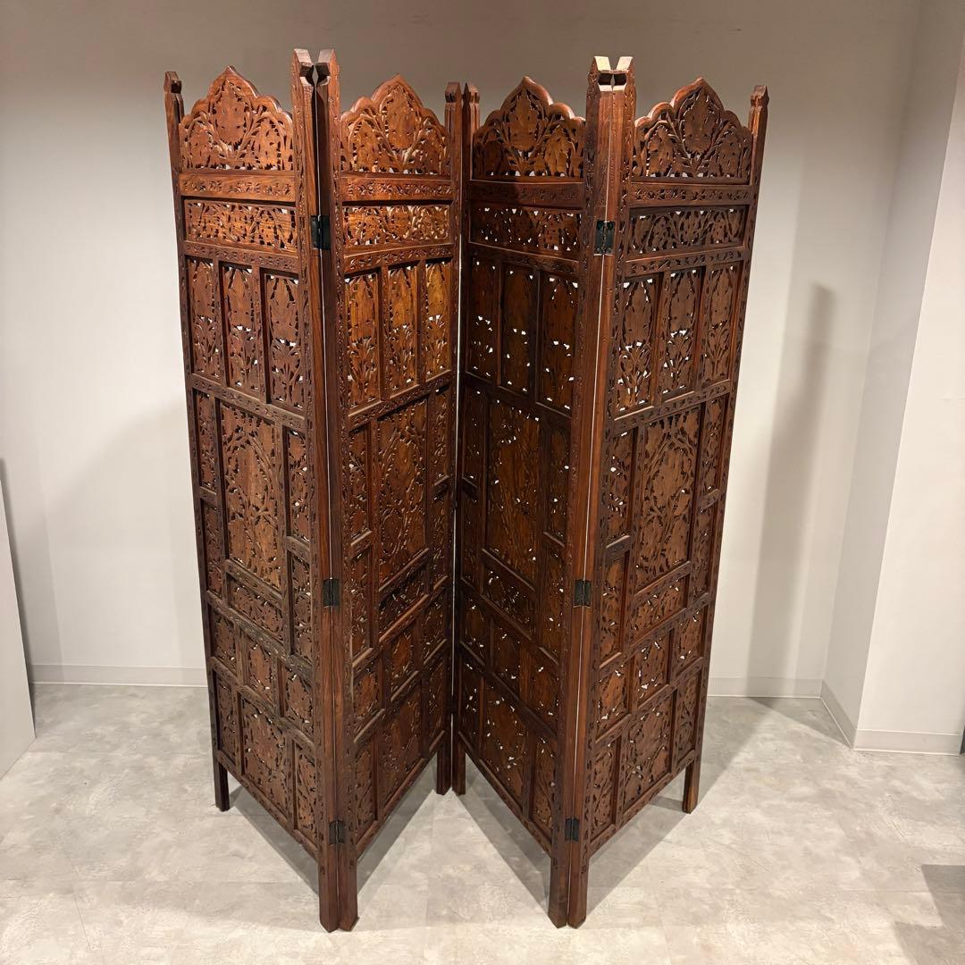 透かし彫り アジアン パーテンション 4連 ヴィンテージ 1/2