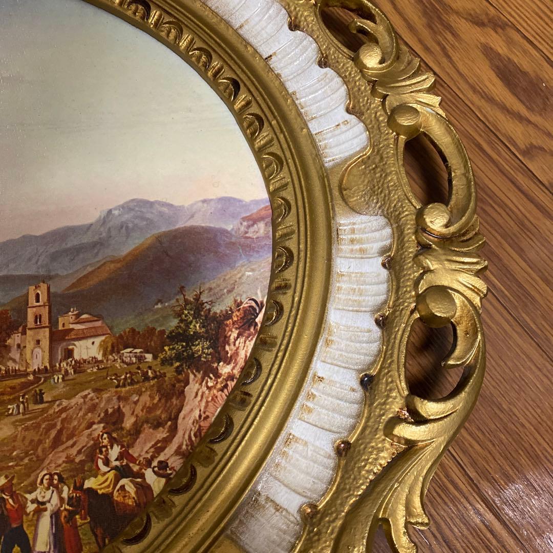 イタリア　絵画レプリカ　アンティーク額絵　壁掛け　金縁　69×59㎝